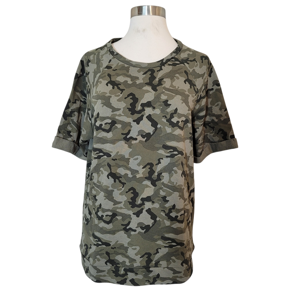 Zara Man Green Cuffed Short Sleeve Camo Casual Streetwear Shirt Size Small
